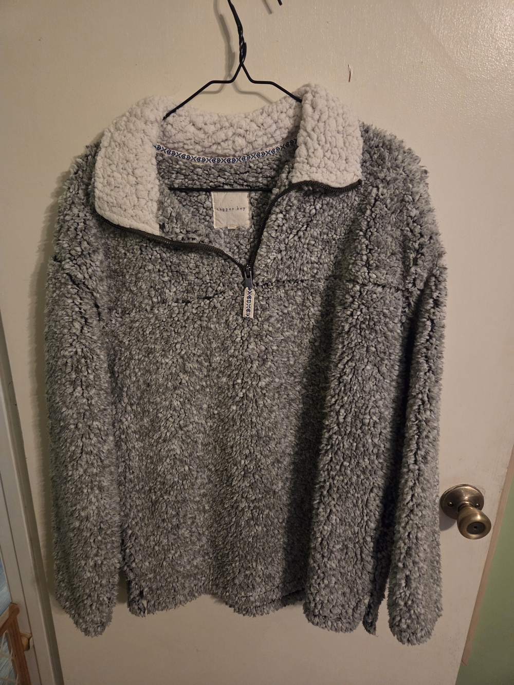 Copper Key Green Sherpa Zip-Up Pullover with Cream Collar
